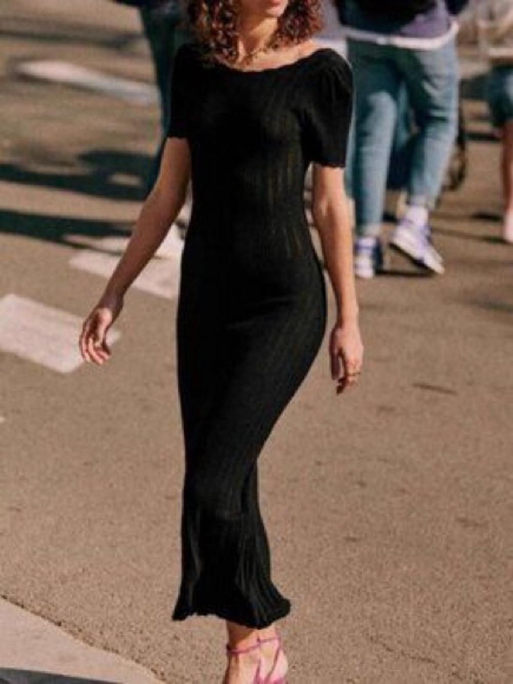 Sezane Joey ribbed knit black midi dress - Picture 2 of 6